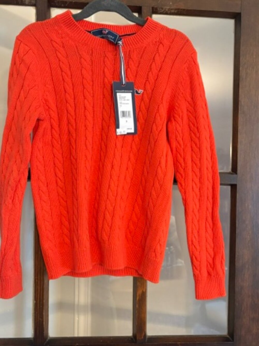 Vineyard Vines Boys Cable Crew Cotton/Cashmere Blend Sweater in Orange, Size 7
